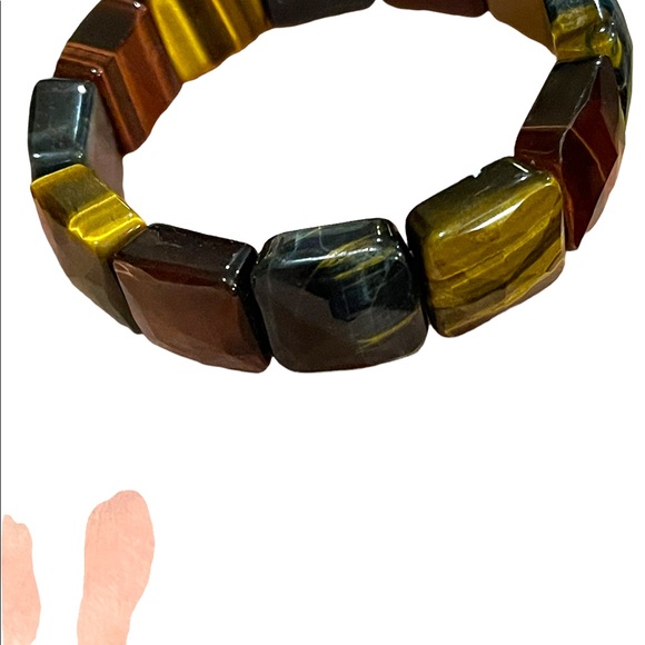 - Kalifano Multi color Heavy Faceted Tiger eye gemstone bangle stretchy br… - Picture 10 of 12